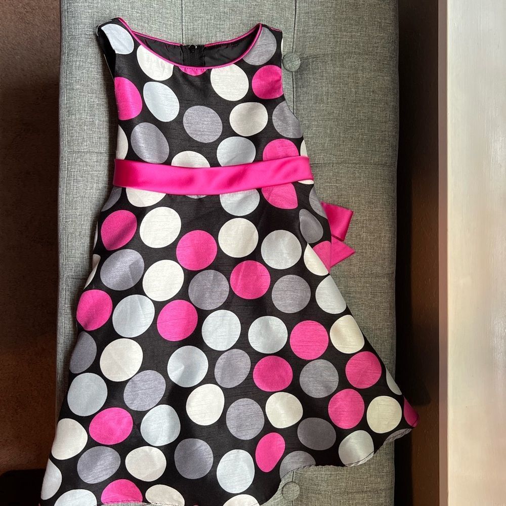 Iris & Ivy Black with Pink Polka Dots Dress Size 3T - Picture 2 of 5